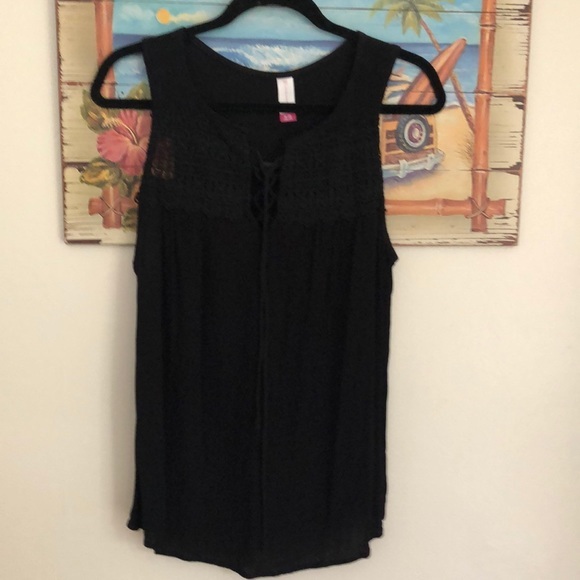 Boho black crochet lace up sleeveless tank blouse size xl - Picture 1 of 4